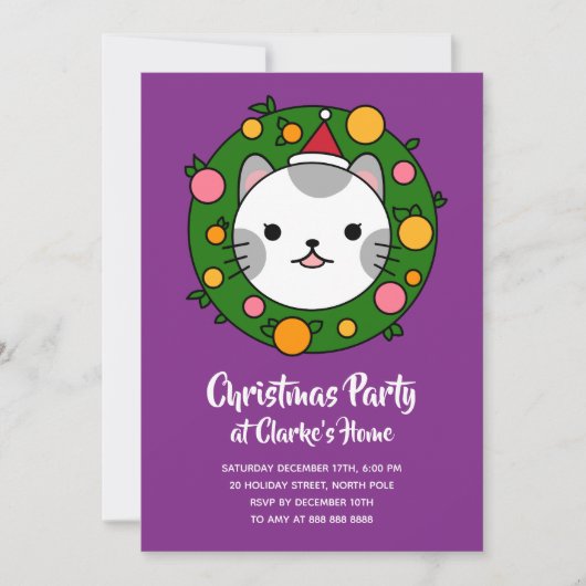 Kerstfeestdag: Polka Dot Cat Kaart (Voorkant)