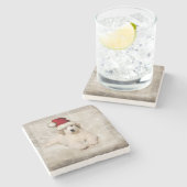 Kerstfeestdag - Pyr Puppy Santa Hat Stenen Onderzetter (Zijkant)