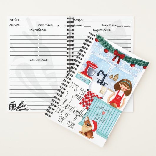 Kerstfeestdag Recipe Book Cookbook Custom Name Notitieboek (Binnen)