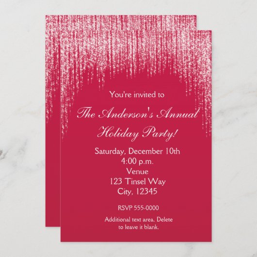 Kerstfeestdag Red Glitter Elegant Uitnodiging (Voorkant / Achterkant)