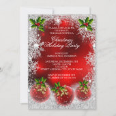 Kerstfeestdag Red Holly Bauble Snowflake Kaart (Voorkant)