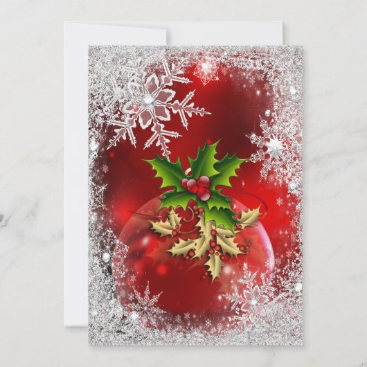 Kerstfeestdag Red Holly Bauble Snowflake Kaart (Achterkant)