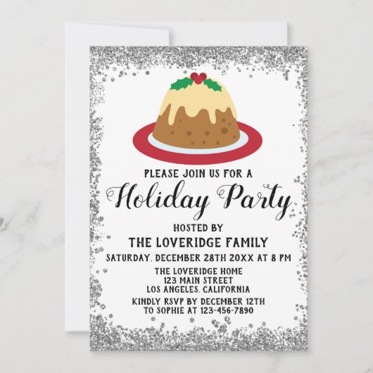 Kerstfeestdag Red Silver Glitter Kaart (Voorkant)