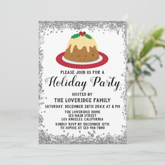 Kerstfeestdag Red Silver Glitter Kaart (Staand voorkant)