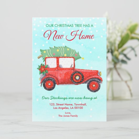 Kerstfeestdag: Red Truck Blue Aankondiging (Staand voorkant)