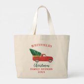 Kerstfeestdag Red Truck Family Reunion Aangepast Grote Tote Bag (Achterkant)
