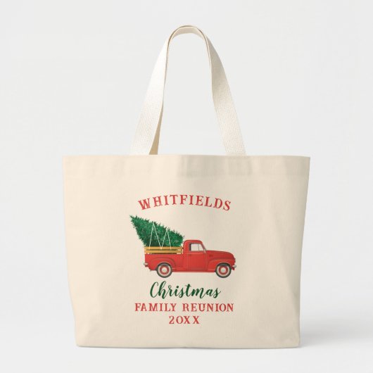 Kerstfeestdag Red Truck Family Reunion Aangepast Grote Tote Bag (Voorkant)