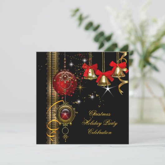 Kerstfeestdag Red White Black Gold Kaart (Staand voorkant)