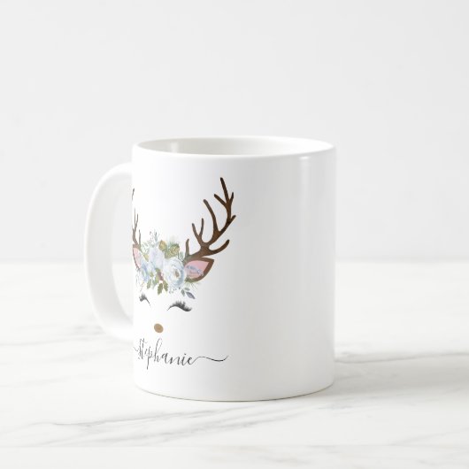 kerstfeestdag rendierFloral gepersonaliseerd Koffiemok (Voorkant links)