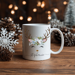 kerstfeestdag rendierFloral gepersonaliseerd Koffiemok