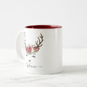 kerstfeestdag rendierFloral gepersonaliseerd Tweekleurige Koffiemok (Voorkant links)
