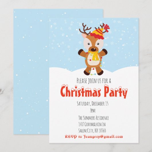 Kerstfeestdag rendierverlichting kaart (Voorkant / Achterkant)