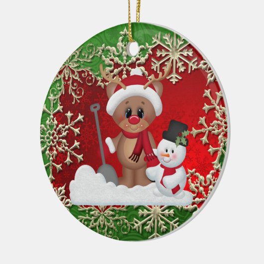 kerstfeestdag rendierversiering cartoon keramisch ornament (Links)