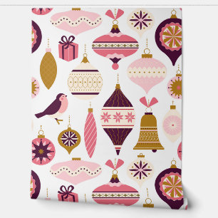 Kerstfeestdag  Retro Decorations Bauble Behang