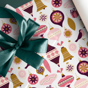 Kerstfeestdag  Retro Decorations Bauble Cadeaupapier