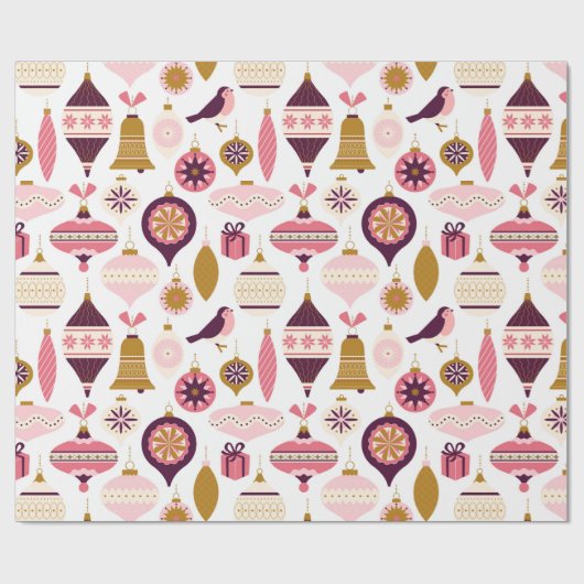 Kerstfeestdag  Retro Decorations Bauble Cadeaupapier (Vlak)