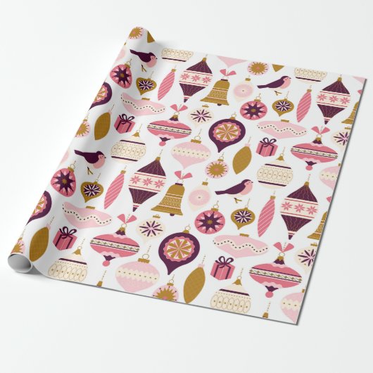 Kerstfeestdag  Retro Decorations Bauble Cadeaupapier (Uitgerold)