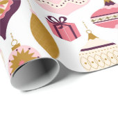 Kerstfeestdag  Retro Decorations Bauble Cadeaupapier (Rol Hoek)