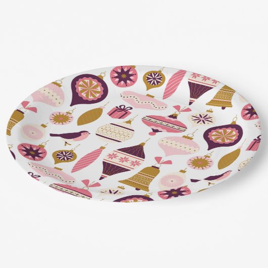 Kerstfeestdag Retro Decorations Bauble Papieren Bordje (Gekanteld)