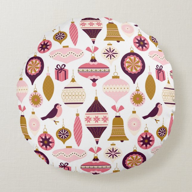 Kerstfeestdag  Retro Decorations Bauble Rond Kussen (Voorkant)
