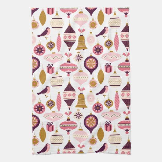 Kerstfeestdag Retro Decorations Bauble Theedoek (Verticaal)