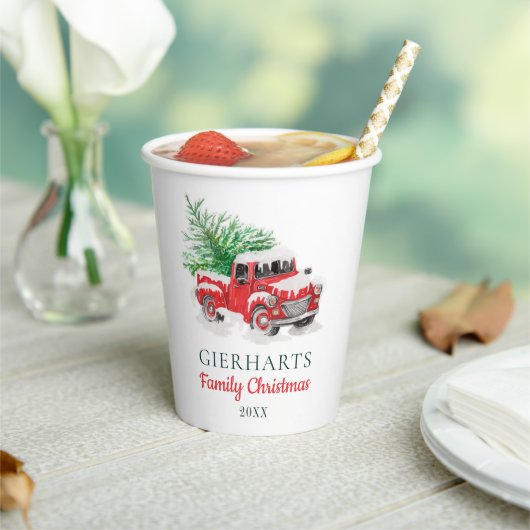 Kerstfeestdag Reunion Red Truck Papieren Bekers (Insitu)