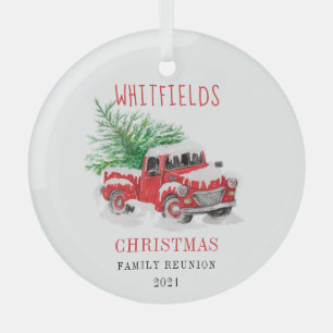 Kerstfeestdag - Reunion Red Truck Tree Glas Ornament