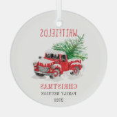 Kerstfeestdag - Reunion Red Truck Tree Glas Ornament (Achterkant)