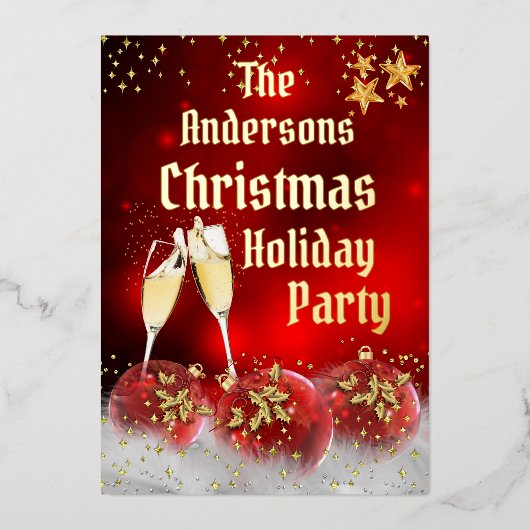 Kerstfeestdag - Rode gouden champagne Folie Feestdagenkaart (Voorkant)