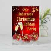 Kerstfeestdag - Rode gouden champagne Folie Feestdagenkaart (Staand Voorkant)