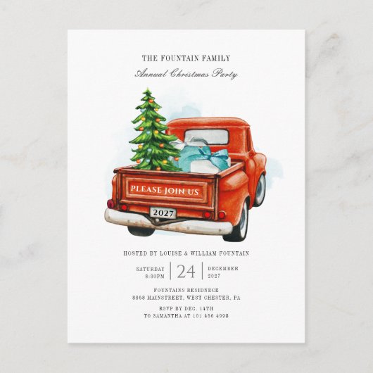 Kerstfeestdag Rode  Vrachtwagen Uitnodiging Briefkaart (Voorkant)