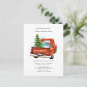 Kerstfeestdag Rode  Vrachtwagen Uitnodiging Briefkaart (Staand voorkant)