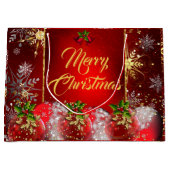 Kerstfeestdag rood Baubles Holly Inv Groot Cadeauzakje (Voorkant)