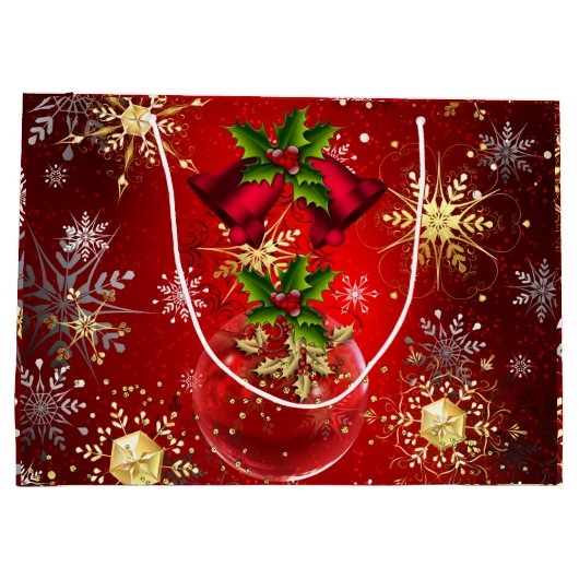 Kerstfeestdag rood Baubles Holly Inv Groot Cadeauzakje (Achterkant)