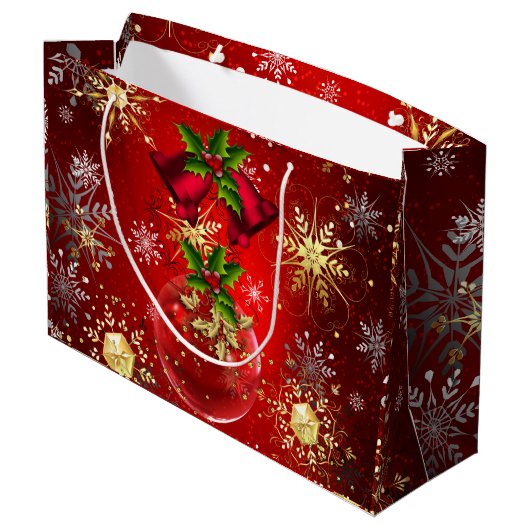 Kerstfeestdag rood Baubles Holly Inv Groot Cadeauzakje (Achterkant Gekanteld)
