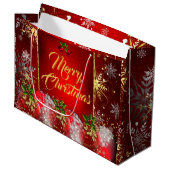 Kerstfeestdag rood Baubles Holly Inv Groot Cadeauzakje (Voorkant Gekanteld)