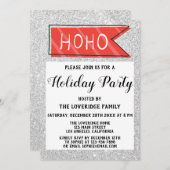 Kerstfeestdag Rood en Grijs Zilver Glitter Kaart (Voorkant / Achterkant)