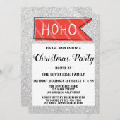 Kerstfeestdag Rood en grijs Zilver Glitter Kaart (Voorkant / Achterkant)