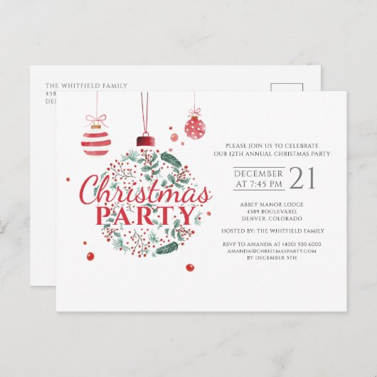 Kerstfeestdag Rood en Groen feest Uitnodiging Briefkaart (Voorkant / Achterkant)