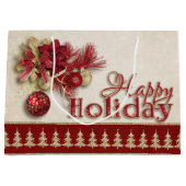 Kerstfeestdag - Rood/Gold Happy Holiday Large Cadeautasje (Voorkant)