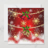 Kerstfeestdag: rood goud Baubles Holly Kaart (Achterkant)