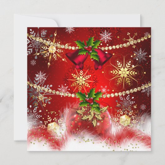 Kerstfeestdag: rood goud Baubles Holly Kaart (Achterkant)