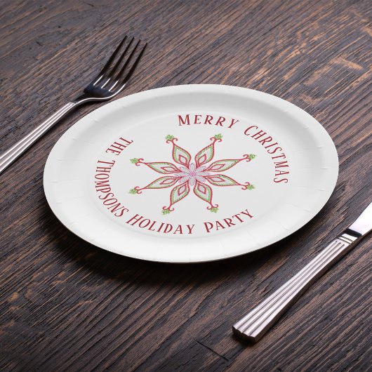 Kerstfeestdag rood groen kleurrijk sneeuwvlok papieren bordje