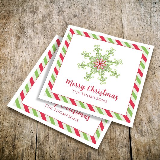 Kerstfeestdag rood groen kleurrijk sneeuwvlok servet