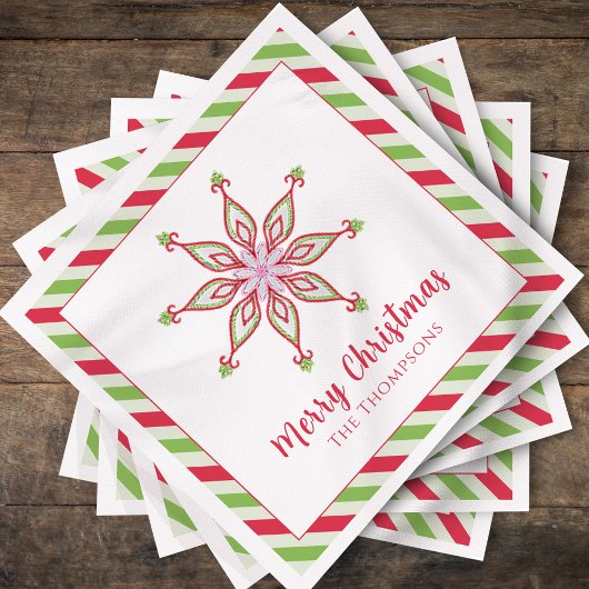 Kerstfeestdag rood groen kleurrijk sneeuwvlok servet