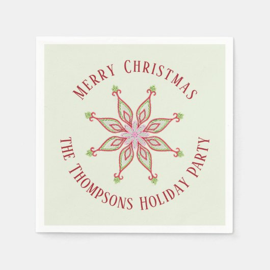 Kerstfeestdag rood groen kleurrijk sneeuwvlok servet (Voorkant)