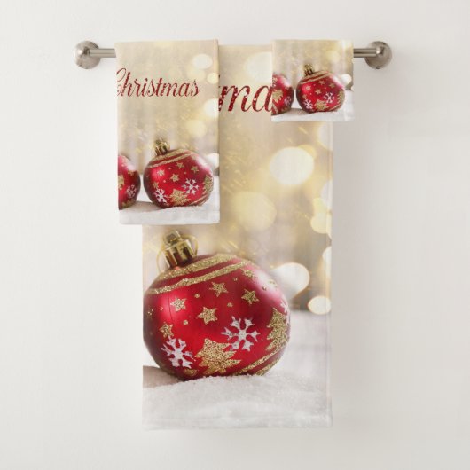 Kerstfeestdag - Rood kerstfeest Balls Bokeh Bad Handdoek (Insitu)