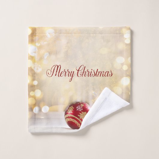 Kerstfeestdag - Rood kerstfeest Balls Bokeh Bad Handdoek (Wasdoekje)