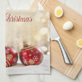 Kerstfeestdag - Rood kerstfeest Balls Bokeh Theedoek (Quarter Fold)