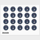 Kerstfeestdag rood monogram Deer Blue Gingham C Ronde Sticker (Vel)